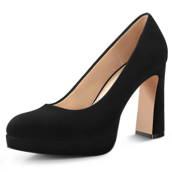 Ankis Platform Heels Women’S Pumps Black White Nude Closed Toe Chunky Heel Shoe - Picture 1 of 7